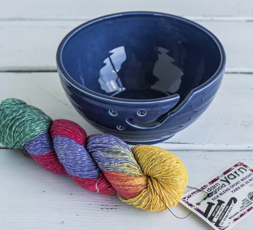 Ceramic Yarn Bowl and Rainbow Yarn