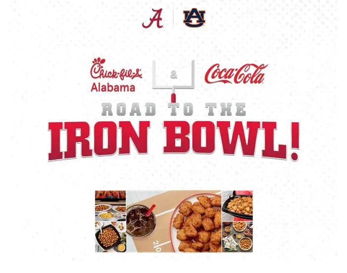 Chick-A-Fil Coca-Cola Road to the Iron Bowl Sweepstakes - Win Four Tickets to the Iron Bowl and More