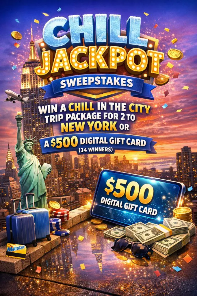 Chill Jackpot Sweepstakes – Win A Chill In The City Trip Package For 2 To New York Or A $500 Digital Gift Card (34 Winners)