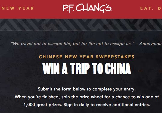 Chinese New Year Sweepstakes and Instant Win