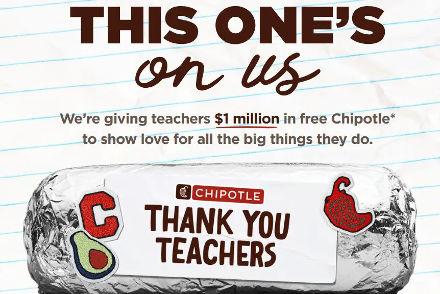 Chipotle Thank You Teachers Sweepstakes - Win Free Chipotle (100,000 winners)