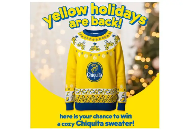 Chiquita 2025 Yellow Holidays Giveaway - Win a Chiquita Yellow Holidays sweater (1,000 Winners)