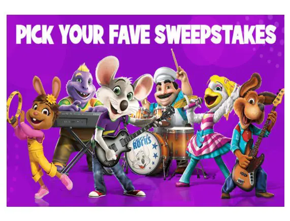 Chuck E Cheese Pick Your Favorite Character Sweepstakes - $188 Prize Pack Up For Grabs