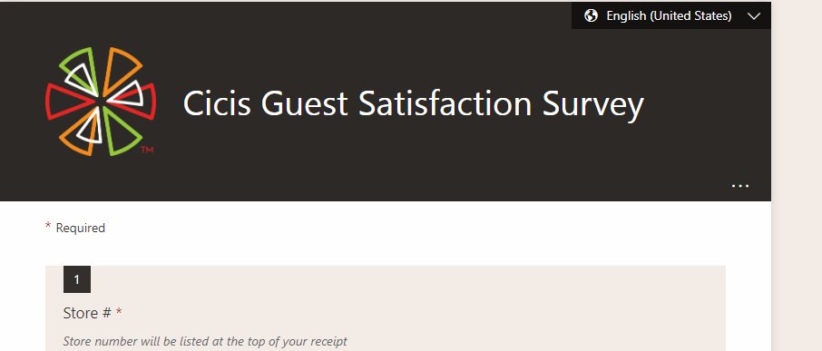 Cicis Guest Satisfaction Survey