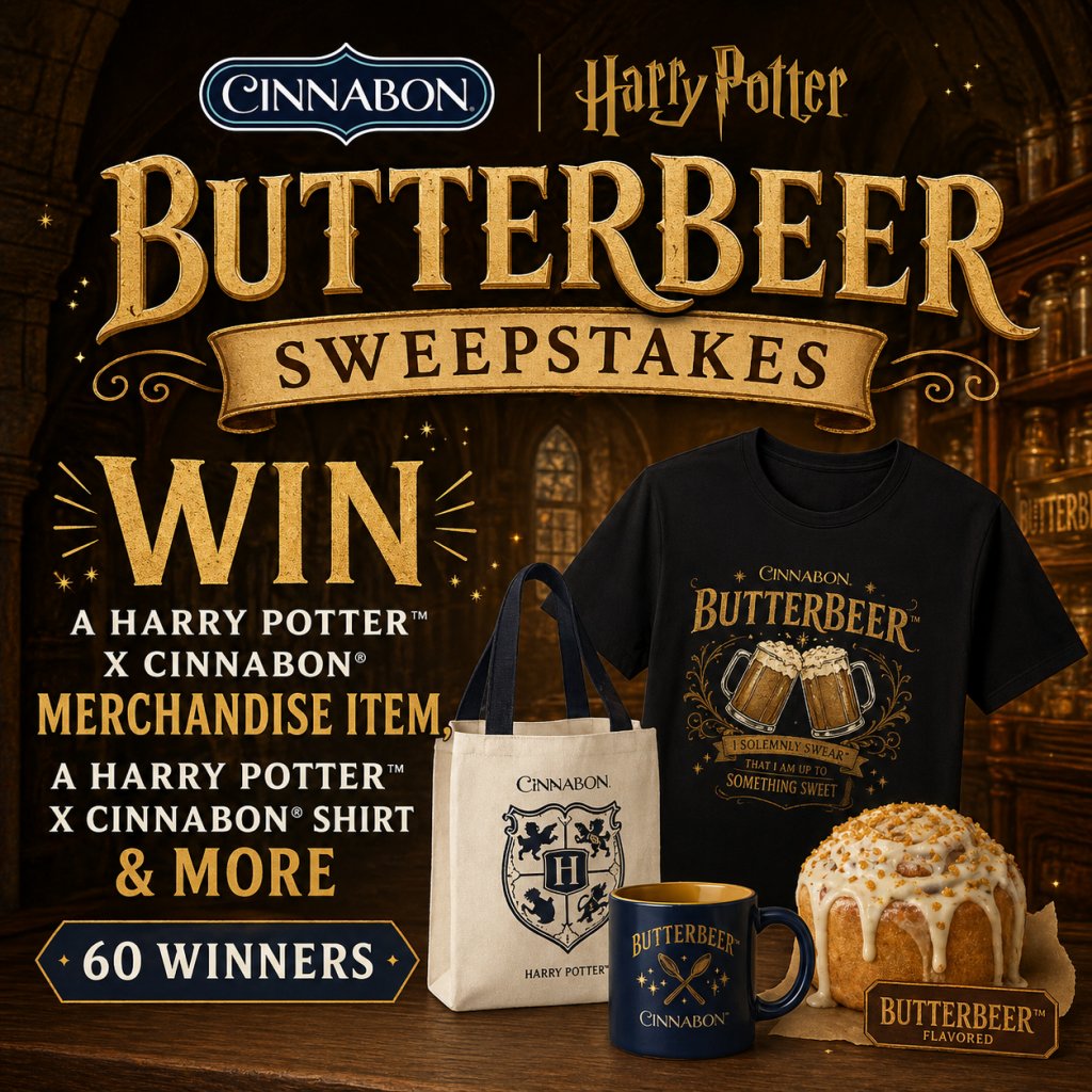 Cinnabon Harry Potter Butterbeer Sweepstakes – Win A Harry Potter X Cinnabon Merchandise Item, A Harry Potter X Cinnabon Shirt & More (60 Winners)