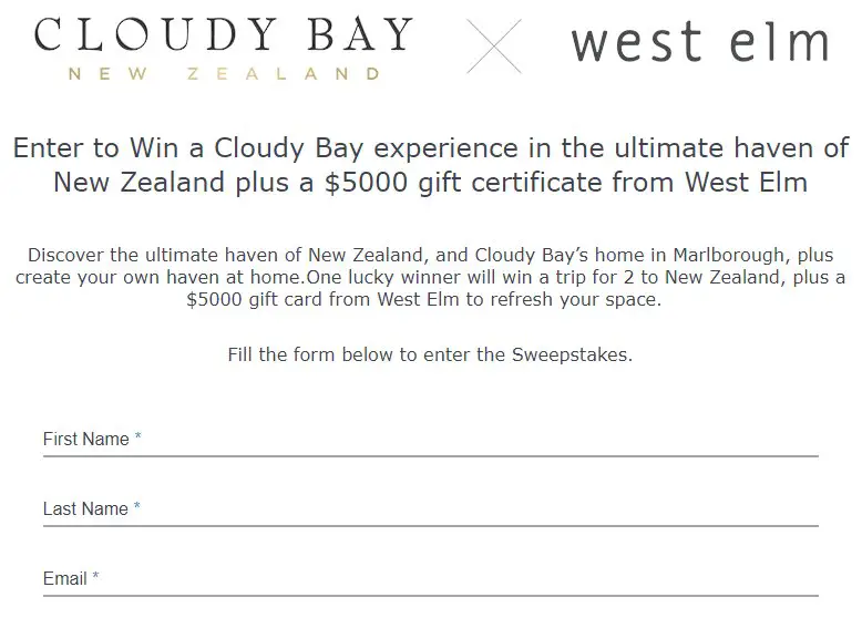Cloudy Bay West Elm Trip To New Zealand Sweepstakes