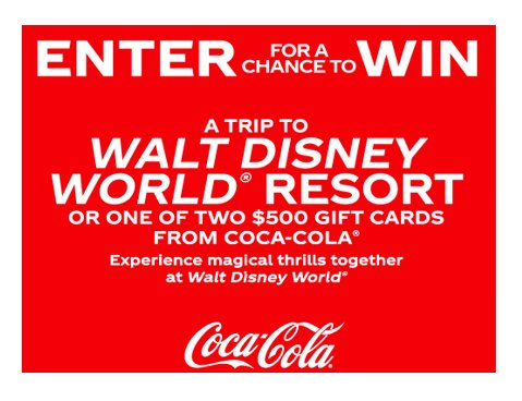 Coca Cola All the Thrills Sweepstakes - Win $10,700 Trip For 4 To Walt Disney World Resort