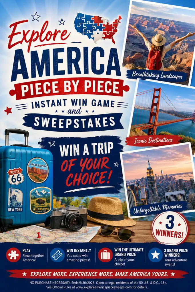 Coca Cola Explore America Piece By Piece Instant Win Game And Sweepstakes – Win A Trip Of Your Choice (3 Winners)