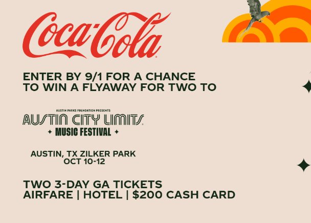 Coca-Cola Music Festival Flyaway Sweepstakes - Win a Trip for 2 to the Austin City Limits Festival