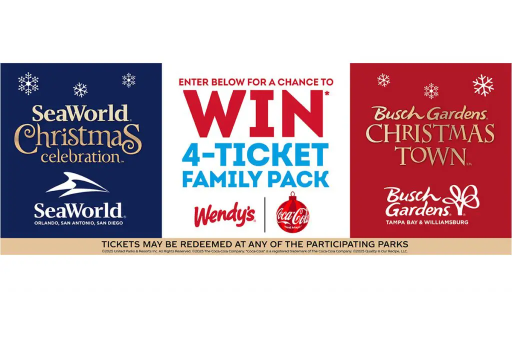 Coca-Cola Presents Holiday Sweepstakes At Wendy’s - Win Four Tickets To United Parks & Resorts (200 Winners)