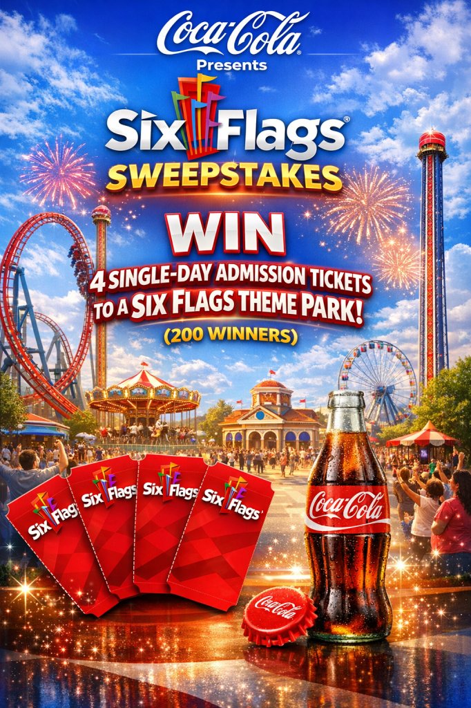 Coca-Cola Presents Six Flags Sweepstakes – Win 4 To A Six Flags Theme Park (200 Winners)