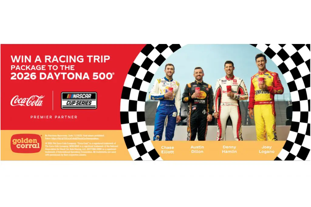 Coca-Cola Presents the 2025 Golden Corral Stock Car Sweepstakes - Win A Trip For 2 To Daytona 500 Or A Golden Corral Gift Card