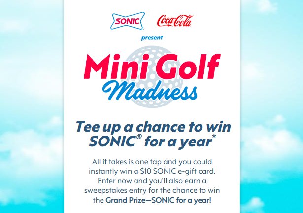 Coca Cola Sonic Mini Golf Madness Instant Win Game & Sweepstakes