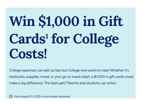 College Ave Summer Sweepstakes - Win $1,000 in Gift Cards for College Costs