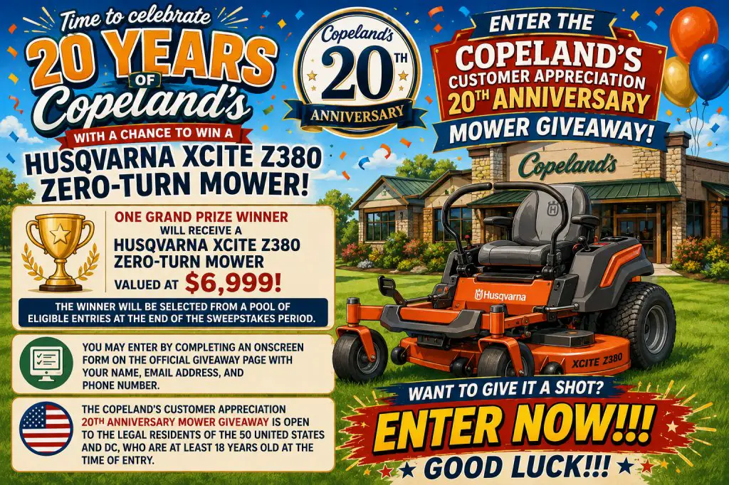 Copeland's Customer Appreciation 20th Anniversary Mower Giveaway – Win A Husqvarna Xcite Z380 Zero-Turn Mower