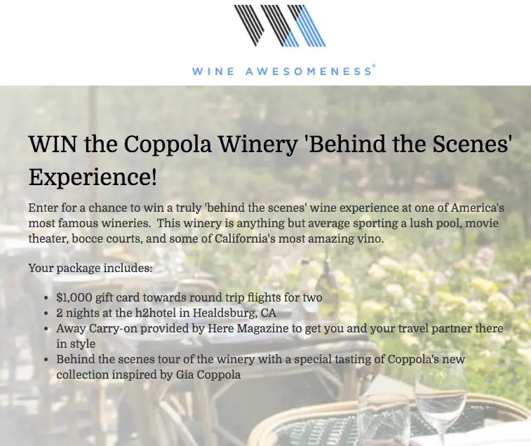 Coppola Winery Sweepstakes