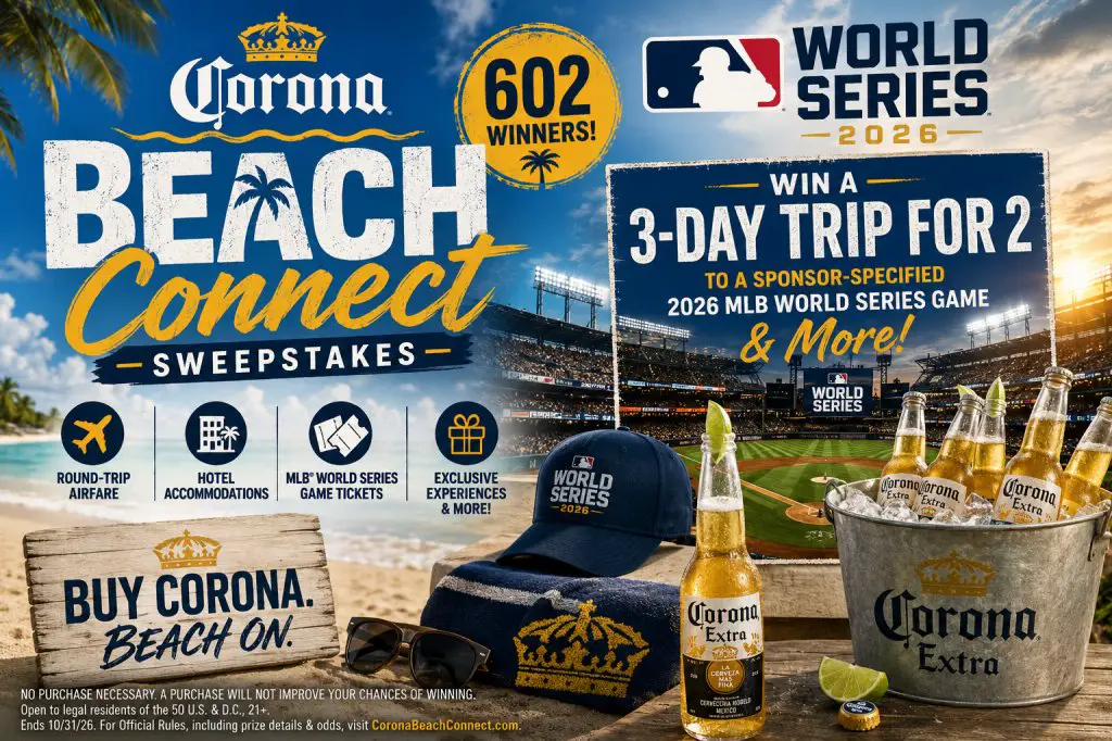 Corona Beach Connect Sweepstakes – Win A 3-Day Trip For 2 To A Sponsor-Specified 2026 MLB World Series Game & More (602 Winners)