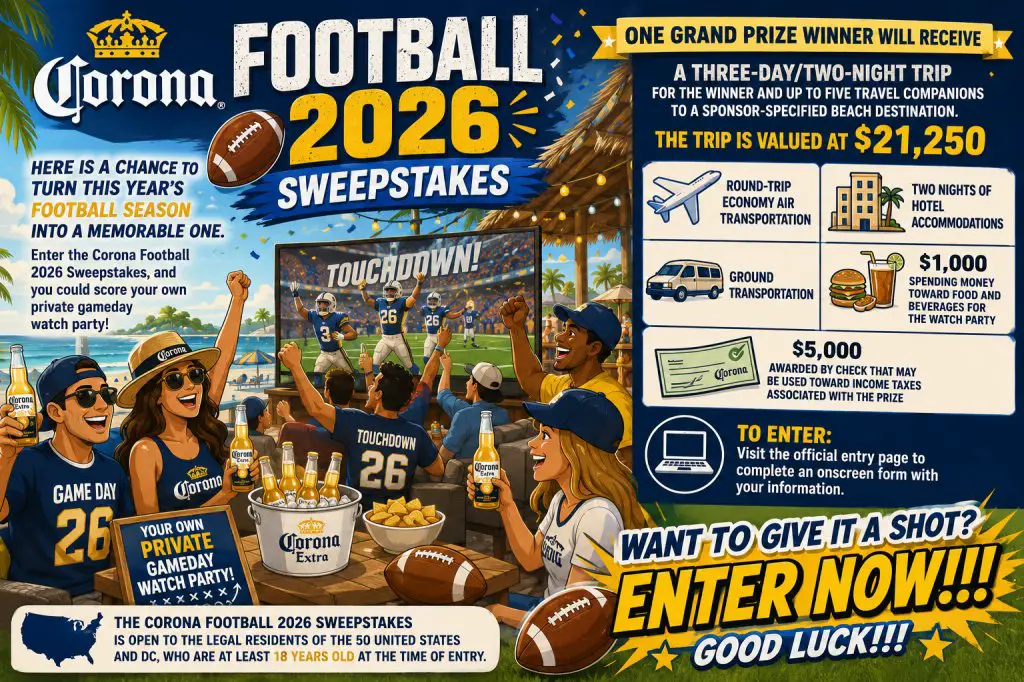 Corona Football 2026 Sweepstakes – Win A Private Gameday Watch Party & More (101 Winners)