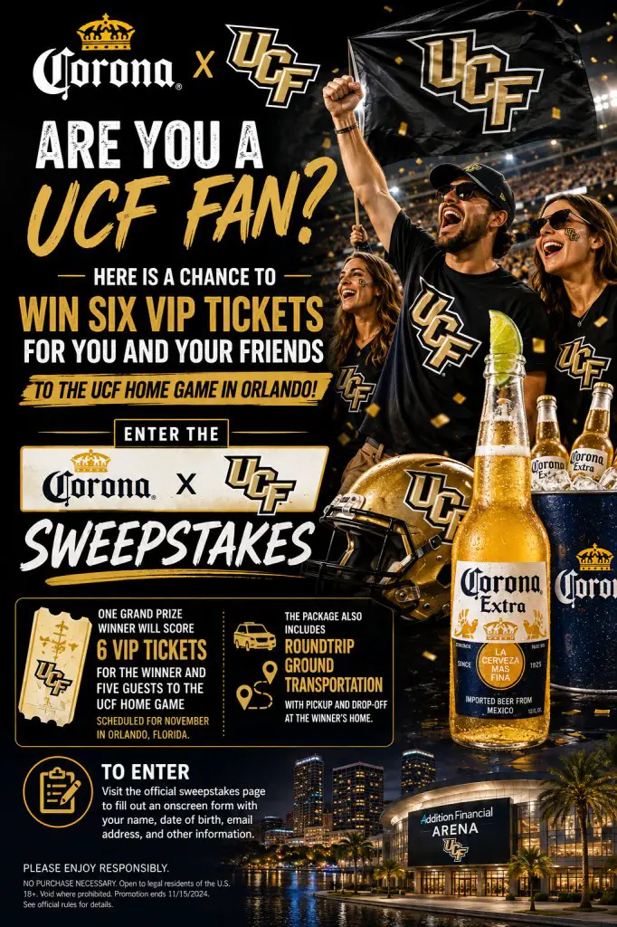 Corona x UCF Sweepstakes – Win VIP Tickets For 6 To The UCF Home Game In Orlando
