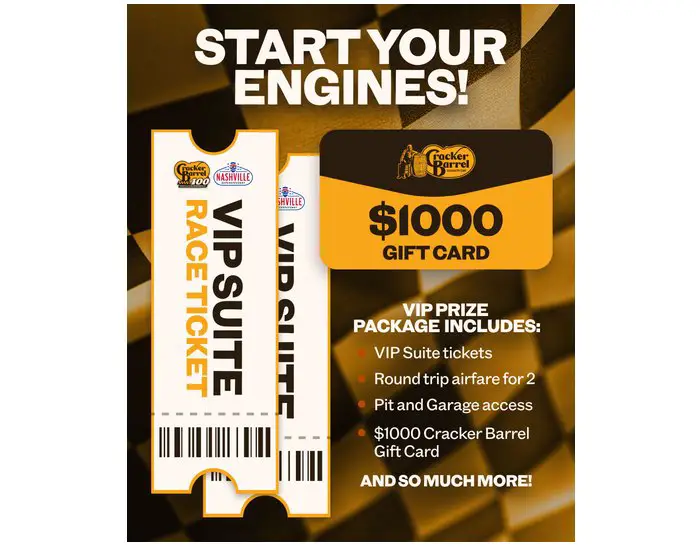 Cracker Barrel Pit Stop Sweepstakes - Win A Trip For Two to the 2026 Cracker Barrel 400