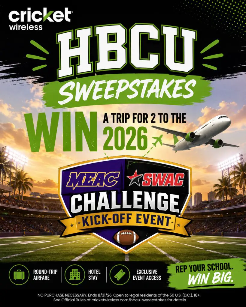 Cricket Wireless HBCU Sweepstakes – Win A Trip For 2 To The 2026 MEAC/SWAC Challenge Kick-Off Event
