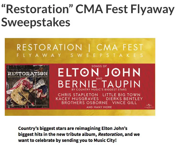 Crook & Chase Restoration CMA Fest Flyaway Sweepstakes