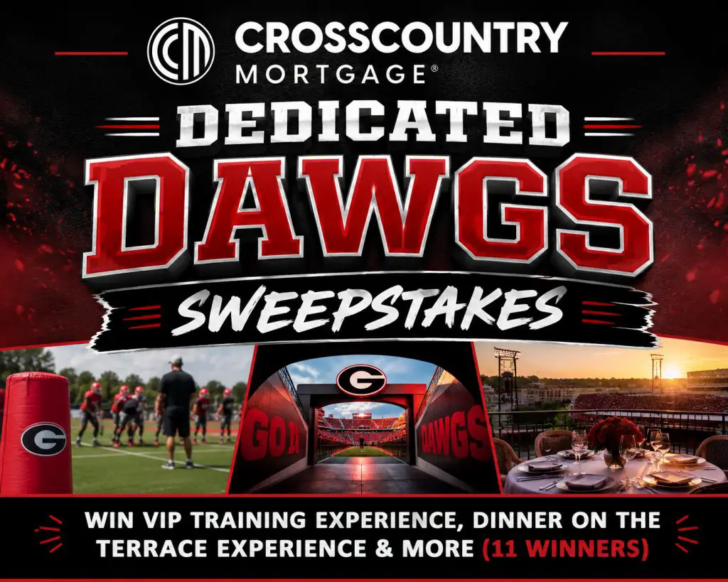 CROSSCOUNTRY Mortgage Dedicated Dawgs Sweepstakes – Win VIP Training Experience, Dinner On The Terrace Experience & More (11 Winners)