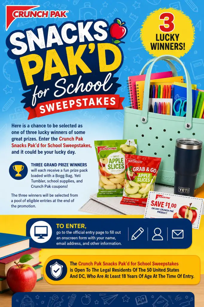Crunch Pak Snacks Pak’d for School Sweepstakes – Win A Fun Prize Pack Loaded With A Bogg Bag, Yeti Tumbler & More (3 Winners)