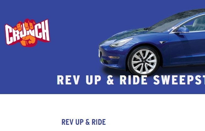 Crunch Rev Up & Ride Sweepstakes - Win A $47K Tesla Model 3