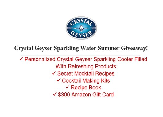 Crystal Geyser Sparkling Water Summer Giveaway - Win A $300 Amazon Gift Card, Cooler, Cocktail Making Kit, Recipe Book & More