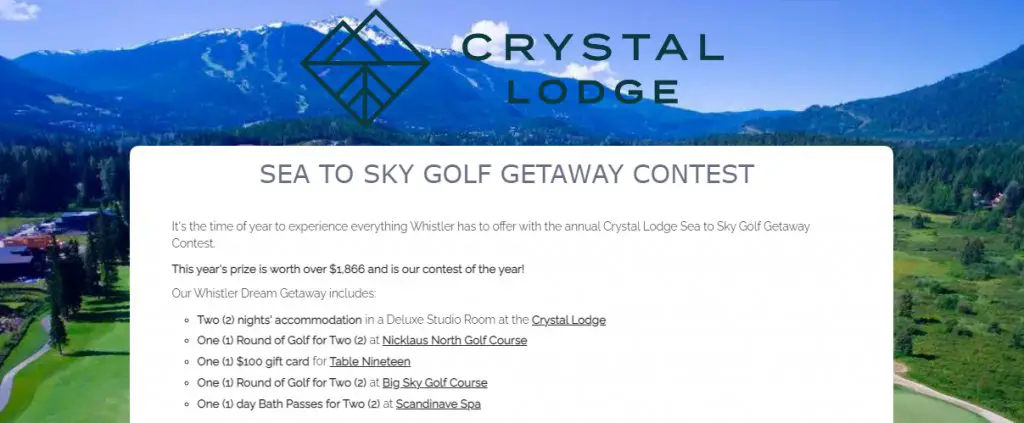 Crystal Lodge Sea To Sky Golf Getaway Contest - Win A $1,800 Golf Getaway