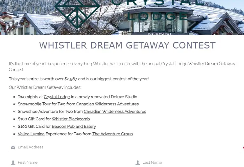 Crystal Lodge Whistler Dream Getaway Contest - Win A Mini Getaway For 2