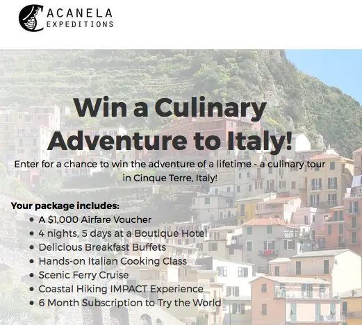 Culinary Tour To Cinque Terre Sweepstakes