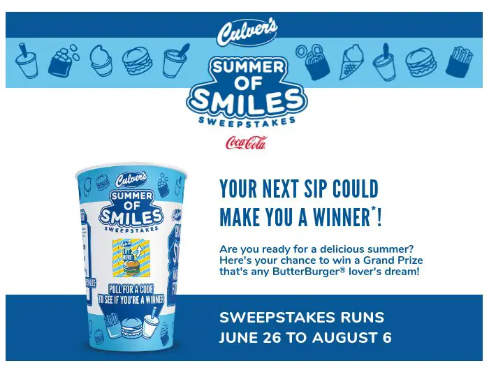 Culver's & Coke Summer Of Smiles Sweepstakes Win 10,000 Cash & More