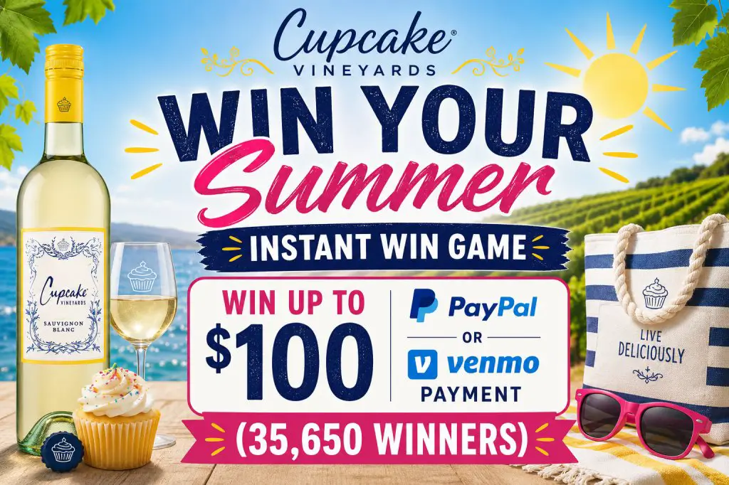 Cupcake Vineyards Win Your Summer Instant Win Game – Win Up To $100 PayPal Or Venmo Payment (35,650 Winners)