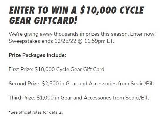 Cycle Gear $10K Merry Moto Giveaway - Win A $10,000 Cycle Gear Gift Card