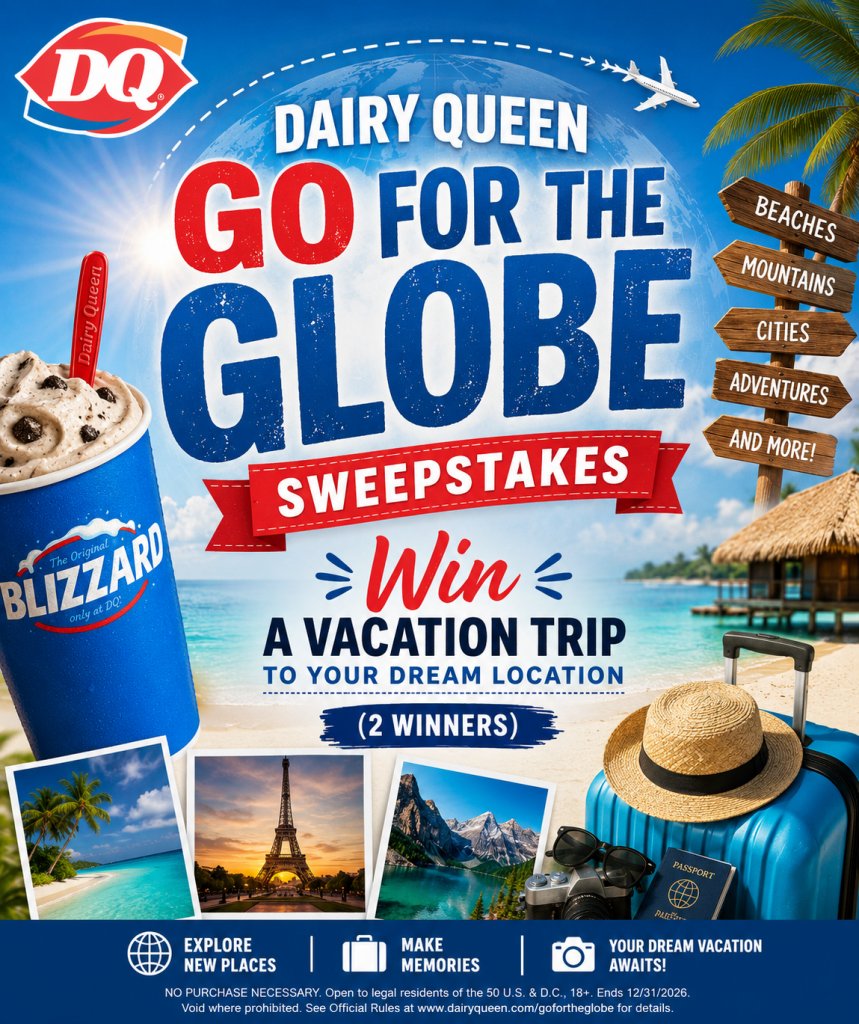 Dairy Queen Go For The Globe Sweepstakes – Win A Vacation Trip To Your Dream Location (2 Winners)