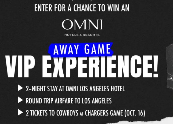Dallas Cowboys Omni VIP Experience Sweepstakes - Win A Trip For 2 To LA For The Cowboys vs Chargers Game