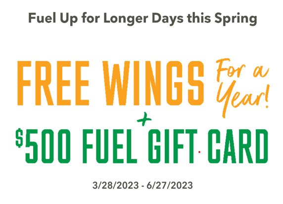 Dash In Seasonal Sweepstakes - Win  Free Wings For A Year + A $500 Fuel Gift Card