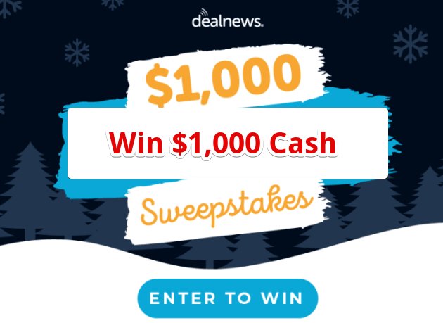 DealNews January $1,000 Giveaway - Win $1,000 Cash