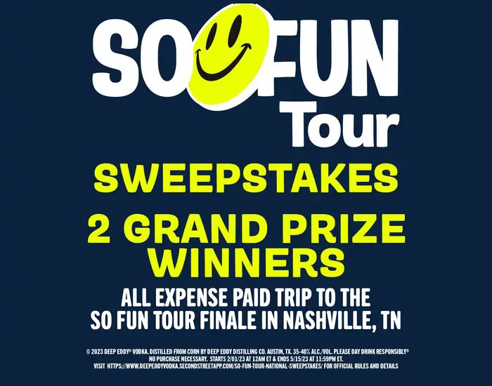 Deep Eddy Vodka SoFar SoFun Tour Sweepstakes - Win A Trip For 2 To The SoFar Sounds Nashville Secret Concert
