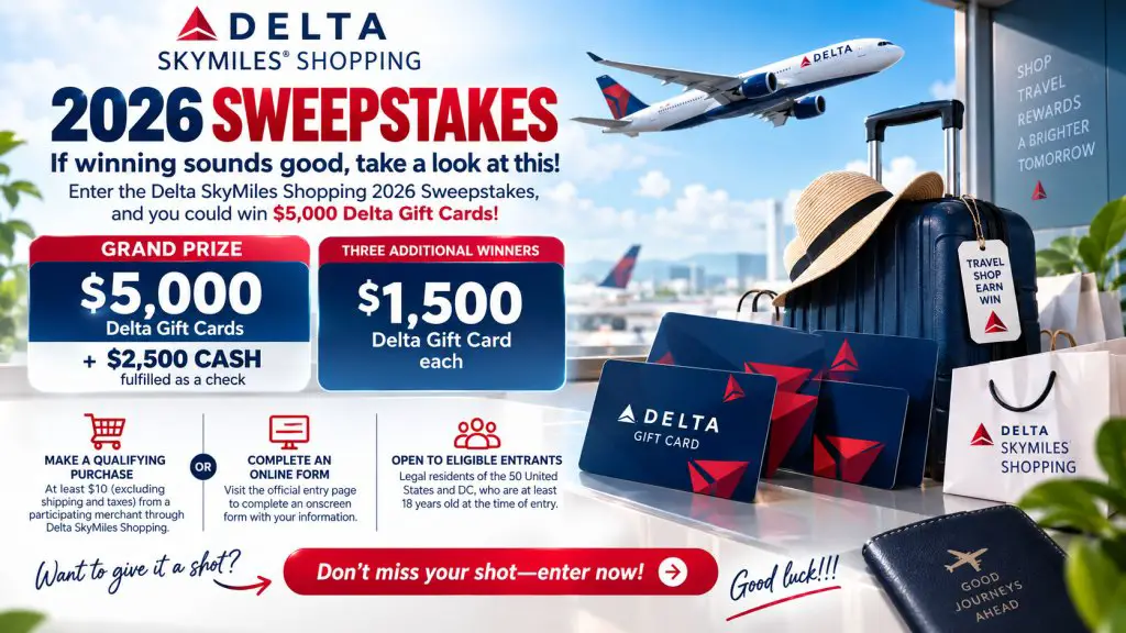 Delta SkyMiles Shopping 2026 Sweepstakes – Win $5,000 Delta Gift Cards & More (4 Winners)