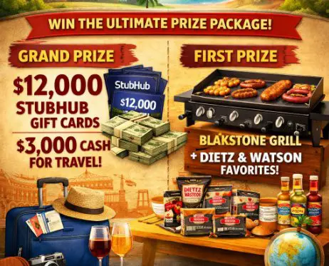 Destination Dietz Sweepstakes - Win $12,000 in StubHub Gift Cards + $3,000 Cash for Travel Expenses