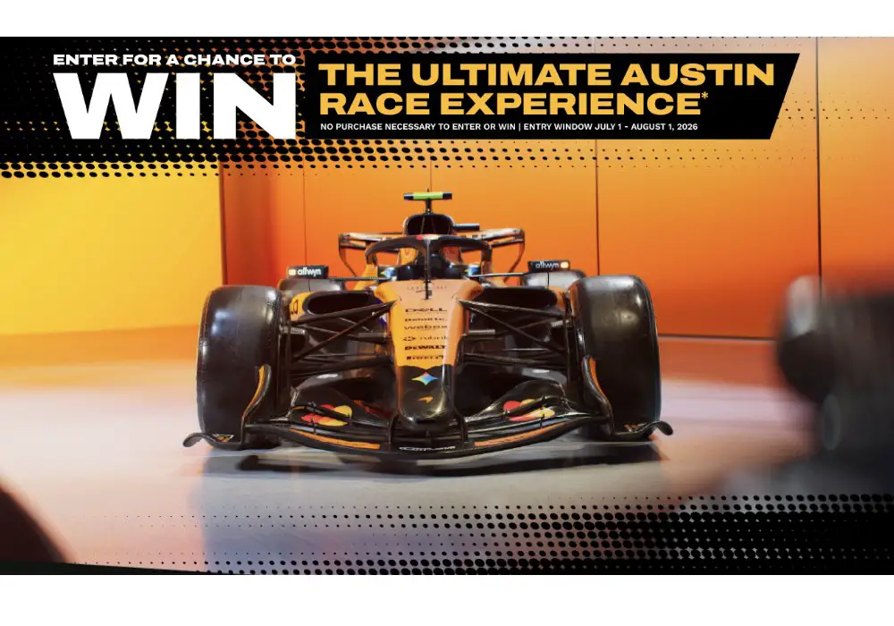 DEWALT X McLaren Mastercard Formula 1 Team Ultimate Austin Experience Sweepstakes 2026 - Win DEWALT Tools or A Trip To The Formula 1 United States Grand Prix