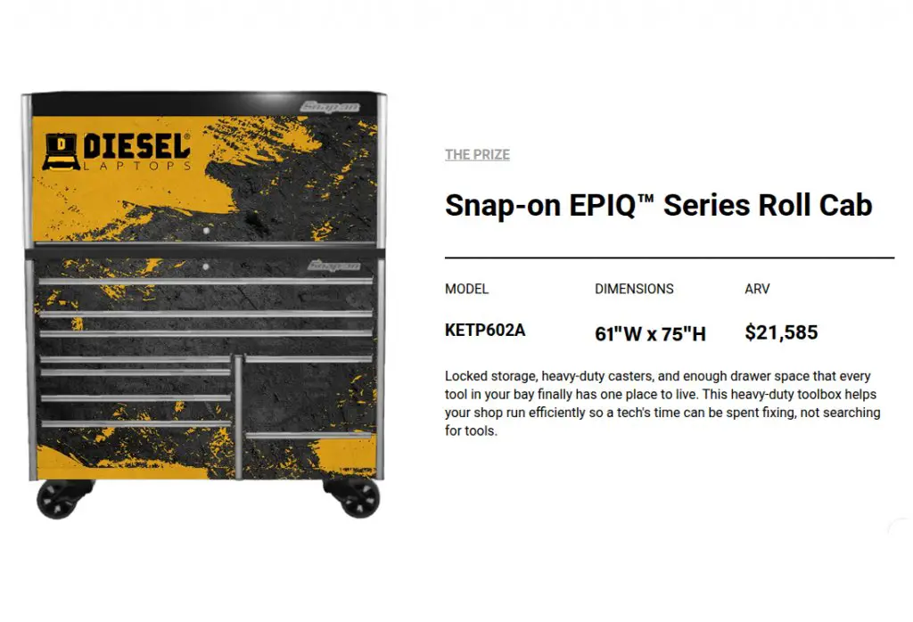 Diesel Laptops Snap-On Toolbox Giveaway - Win A Snap-On EPIQ Series Roll Cab