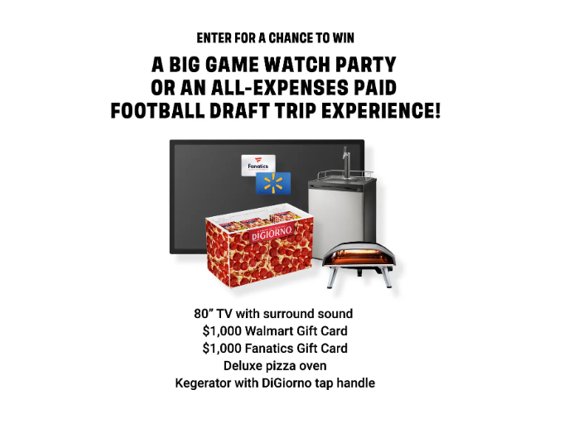 DiGiorno Pizza Kickoff Sweepstakes – Win A Big Game Watch Party Or All-Expense Paid  Football Draft Trip