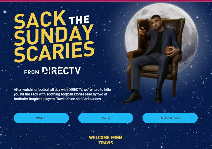 DIRECTV Sack The Sunday Scaries Sweepstakes - Win A Life-Sized Travis Kelce Body Pillow Or A Travis Kelce Jersey (100 Winners)