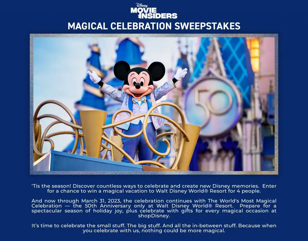 Disney Movie Insiders Magical Celebration Sweepstakes - Win A Magical Vacation For 4 To Walt Disney World Resort