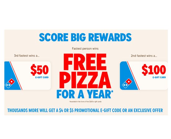 Domino’s 5,000 Gift Card Giveaway – Free Pizza For A Year & 5,000 Free Domino’s Pizza Gift Cards Up For Grabs