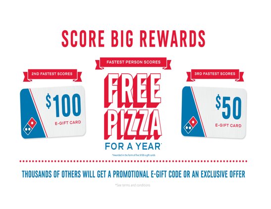 Domino’s 5,000 Gift Cards Giveaway - Win Free Pizza For A Year & More {Over 5,000 Winners}